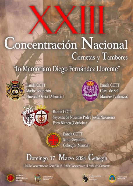 Cehegín se prepara para la XXIII Concentración Nacional de Bandas de Cornetas y Tambores en honor a “Diego Fernández Llorente”