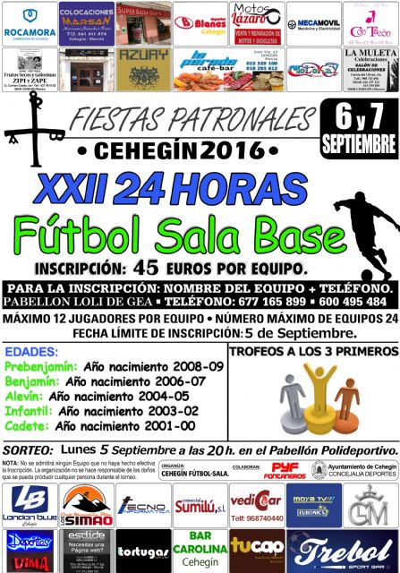 Las XXII 24 Horas de Fútbol Sala Base se disputarán los días 6 y 7 de septiembre