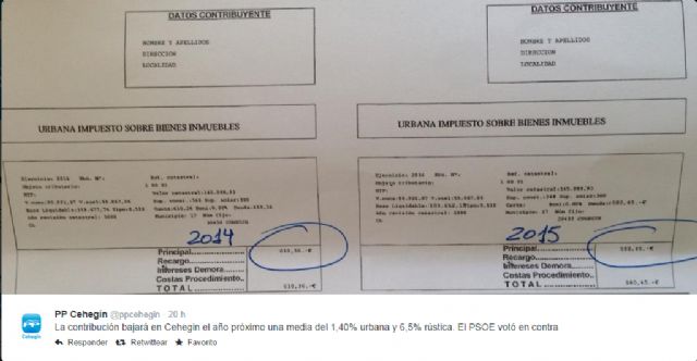 El PSOE acusa al PP de querer engañar a los cehegineros con un falso recibo de la 'contribución'
