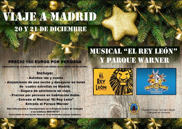 Juventud organiza un viaje a Madrid para ver el musical ´El Rey León´ y visitar el parque Warner