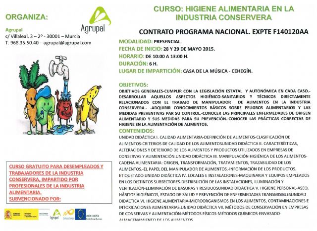 Abierto el plazo de inscripción para el curso gratuito 'Higiene alimentaria en la industria conservera'