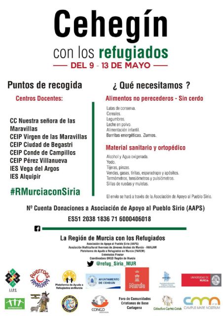 El Ayuntamiento de Cehegín participará en la campaña de ayuda a los refugiados sirios