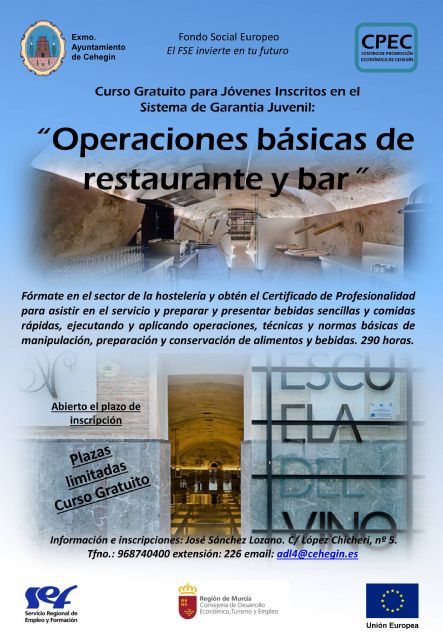 La Concejalía de Desarrollo Local organiza el curso, 'Operaciones básicas de restaurante y bar', destinado a jóvenes de Garantía Juvenil