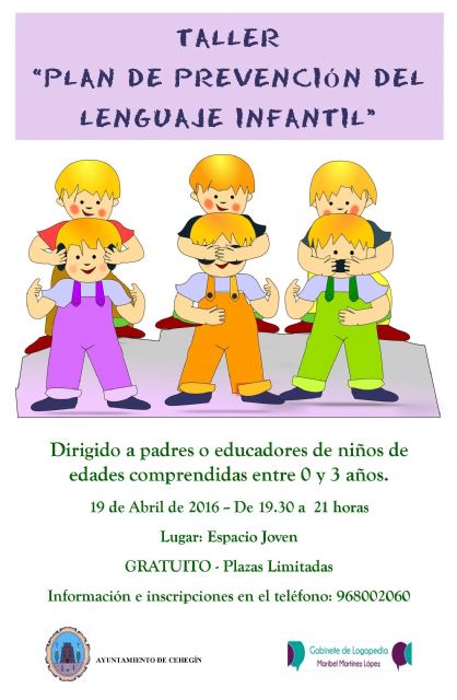 Abierto el plazo de inscripción para el taller denominado “Plan de Prevención del Lenguaje Infantil”