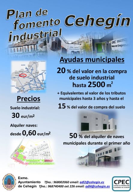 Cehegín sigue apostando por el fomento de las empresas a través de medidas que faciliten su implantación en los polígonos industriales