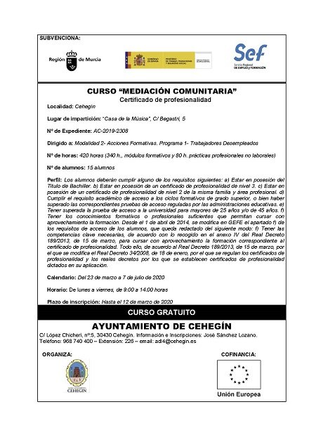Abiertos los plazos de inscripción para los programas formativos “Mediación Comunitaria”