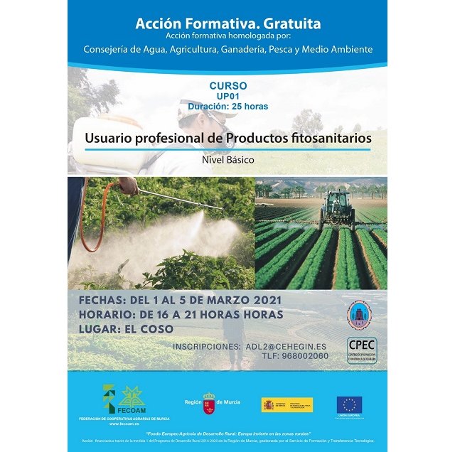 Ofertado el curso “Usuario Profesional de Productos Fitosanitarios” Nivel Básico