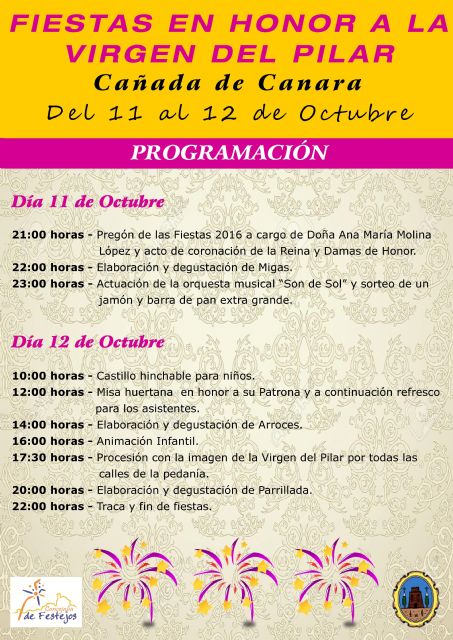 La Pedanía de Cañada de Canara celebrará sus Fiestas en Honor a la Virgen del Pilar