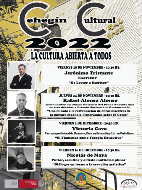 El gran escritor, Jerónimo Tristante, abre este viernes un “Cehegín Cultural” de lujo