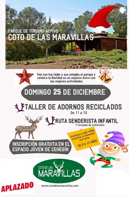 Aplazadas a nuevas fechas por la meteorología las actividades de Navidad del mercadillo y el taller de adornos navideños y ruta senderista infantil