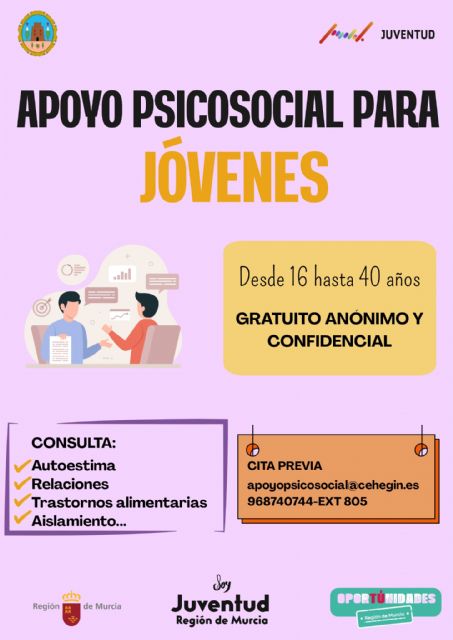El Ayuntamiento de Cehegín ofrecerá Apoyo Psicosocial gratuito para jóvenes en el Espacio Joven