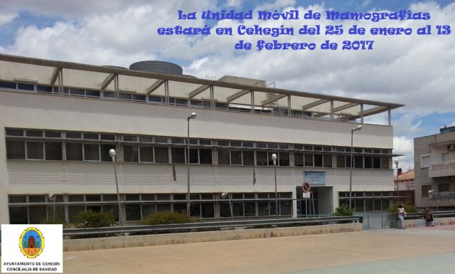 La Unidad Móvil de Mamografías estará en Cehegín del 25 de enero al 13 de febrero de 2017