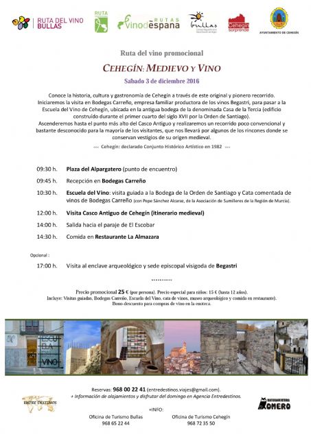 Cehegín acogerá una ruta en la que se podrá conocer su patrimonio cultural y vinícola