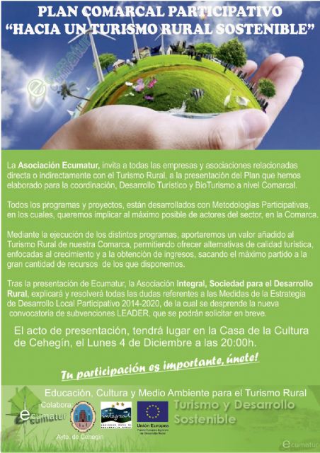 Próxima jornada en Cehegín sobre 'Turismo rural sostenible' y ayudas europeas del programa 'Leader'