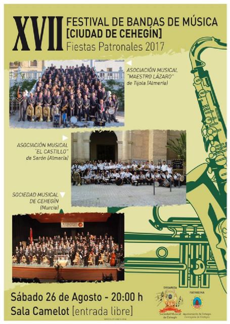 Tíjola y Serón participarán en el XVII Festival de Bandas de Música 'Ciudad de Cehegín'