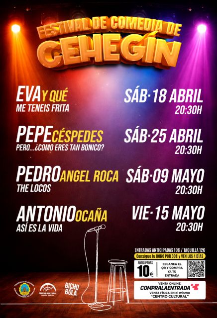 Cehegín presenta una nueva edición del Festival de Comedia con cuatro grandes citas de humor en el Centro Cultural “Adolfo Suárez”