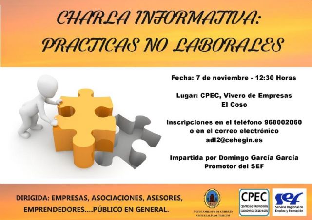 La Concejalía de Empleo llevará a cabo una charla informativa sobre prácticas no laborales