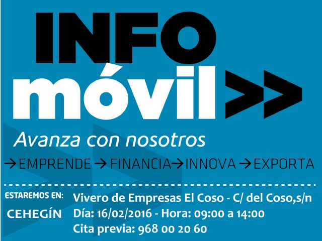 El Servicio INFOmóvil estará en Cehegín el 16 de febrero para ayudar a emprendedores y empresas