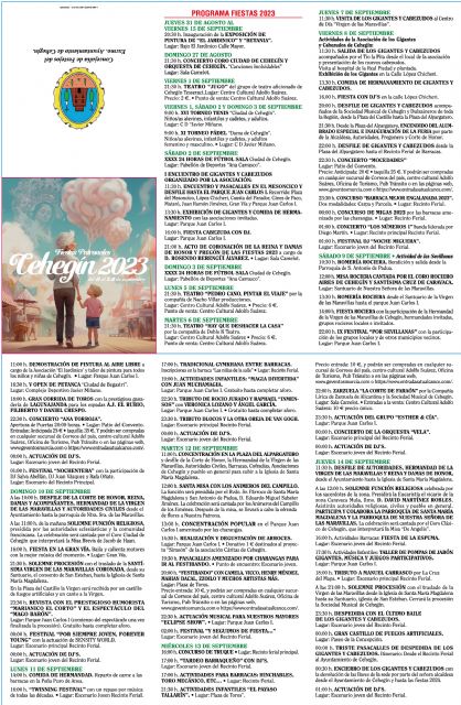 Programación de las Fiestas Patronales Cehegín 2023