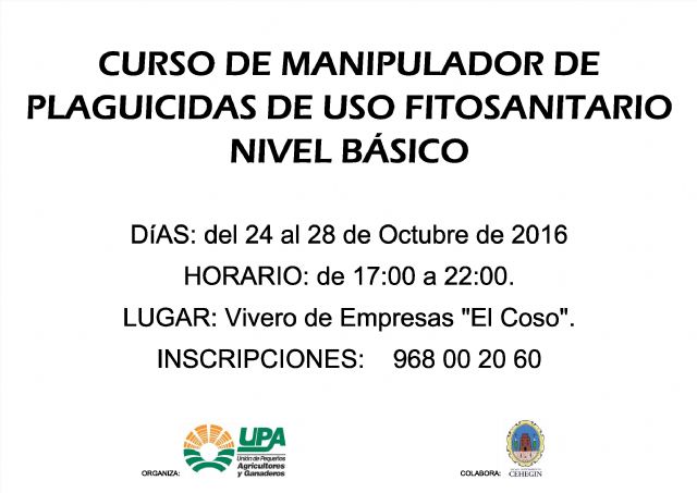 Ofertado el curso 'Manipulador de plaguicidas de uso fitosanitario. Nivel básico' en Cehegín