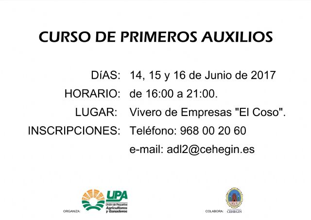 La Unión de Pequeños Agricultores (UPA) impartirá un curso de 'Primeros Auxilios'