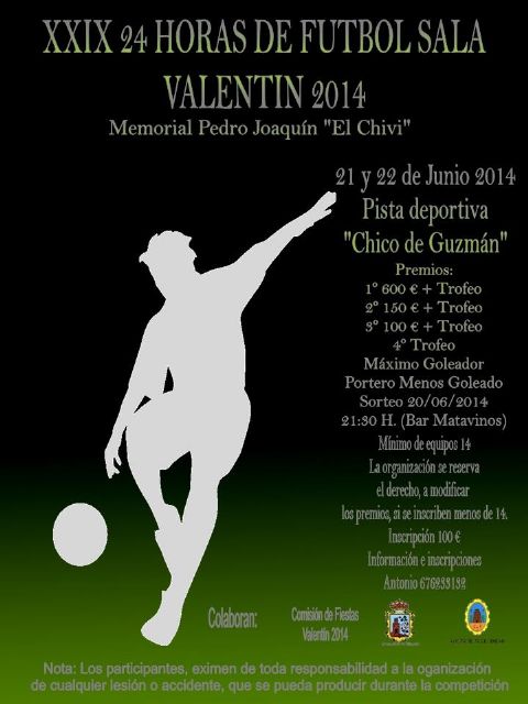 Las XIX 24 horas de Fútbol Sala de Valentín se celebrarán los días 21 y 22 de junio