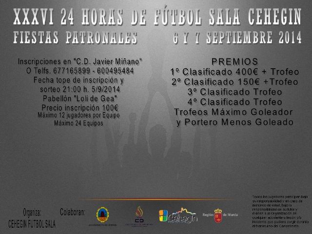 Las XXXVI 24 Horas de Fútbol Sala se celebrarán los días 6 y 7 de septiembre