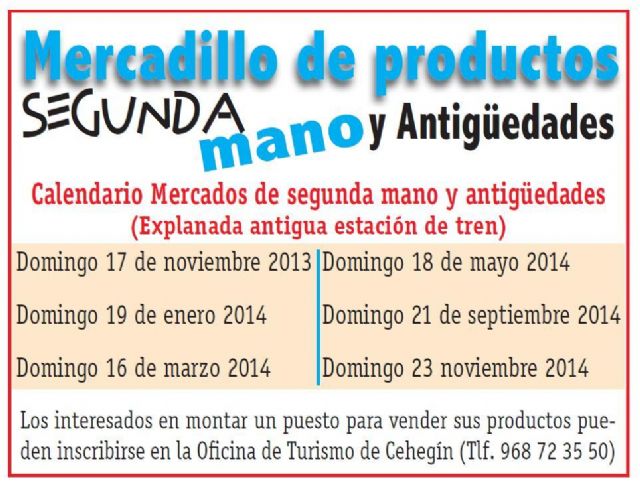 Este domingo regresa a Cehegín el Mercadillo de Productos de Segunda Mano y Antigüedades