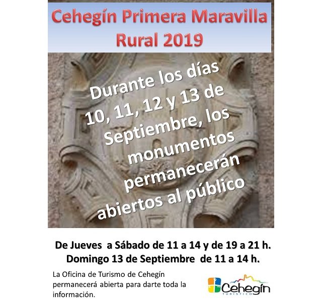 Los monumentos de Cehegín permanecerán abiertos al público los días 10,11,12 y 13 de septiembre