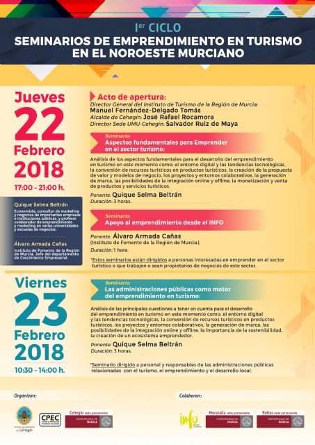 Cehegín acogerá la primera edición de los 'Seminarios de Emprendimiento en Turismo en el Noroeste Murciano' para impulsar el sector