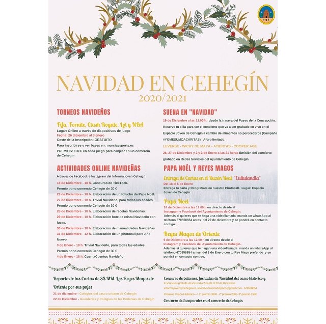 El Ayuntamiento de Cehegín presenta un programa para disfrutar de la Navidad 'con todas las precauciones'