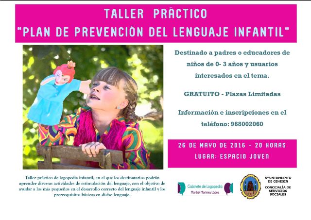 Abierto el plazo de inscripción para el taller práctico denominado “Plan de Prevención del Lenguaje Infantil”