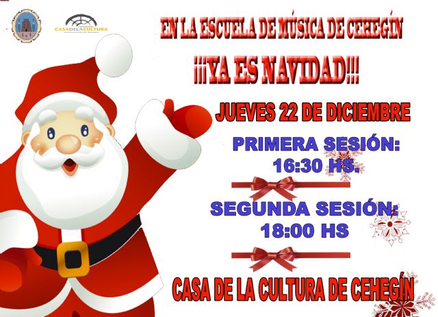 La audición de Navidad de la Escuela Municipal de Música de Cehegín  se celebrará el próximo jueves, 22 de diciembre