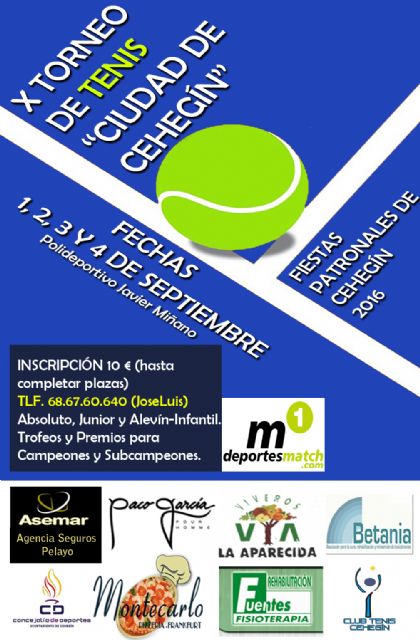 La semana que viene se celebrará el X Torneo de Tenis 'Ciudad de Cehegín'