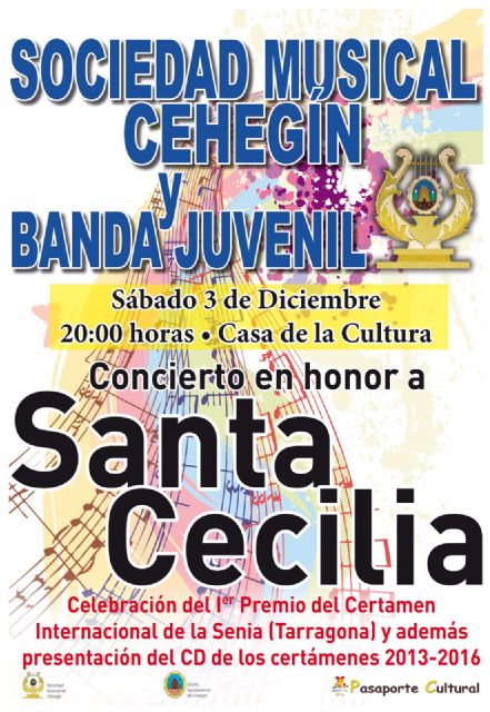 La Sociedad Musical de Cehegín celebra este sábado el concierto en Honor de Santa Cecilia 2016